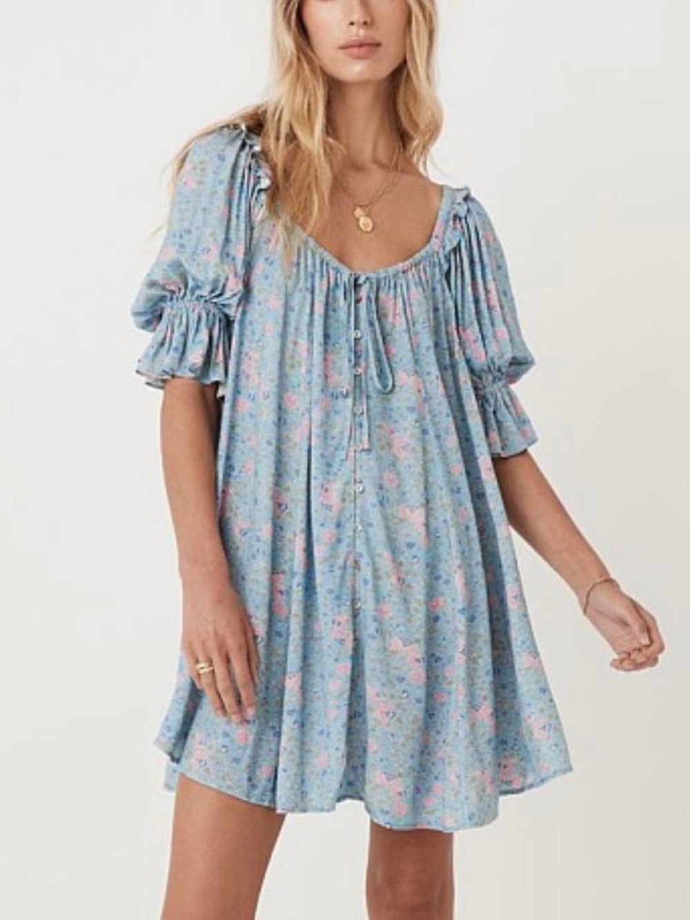 Spell Light Blue Floral Mini Dress